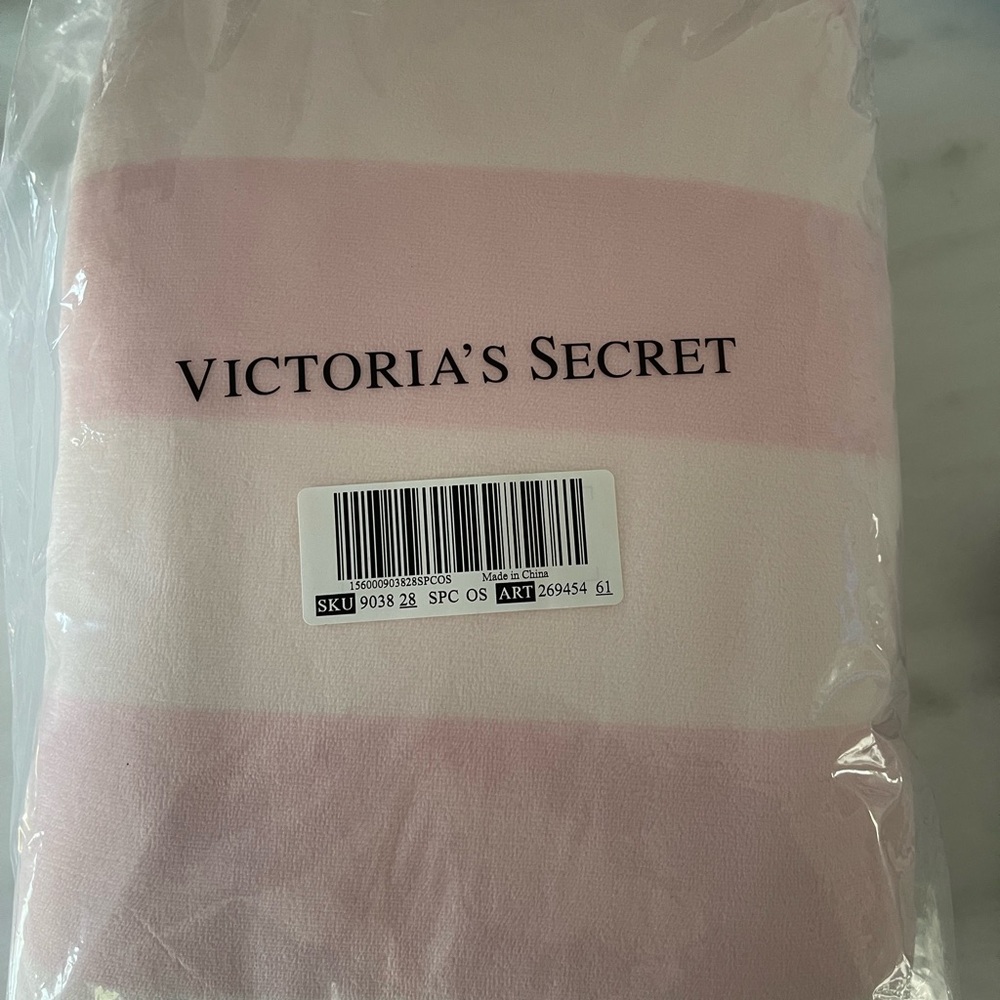 Victoria's Secret Pink Striped Fleece Blanket